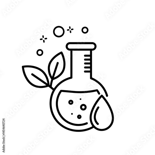 allergy test - Laboratory flask showcasing a drop of liquid and leaves  