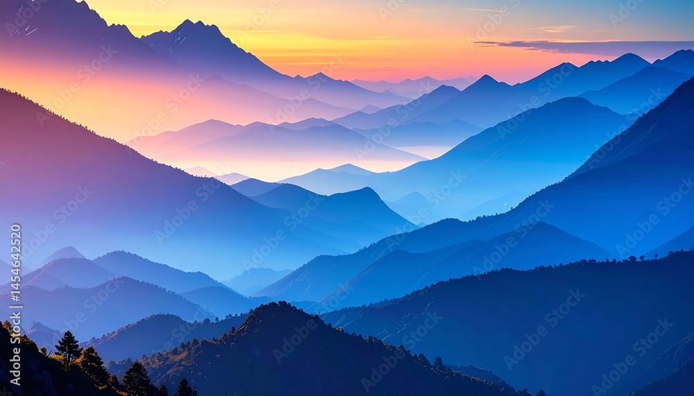 Fototapeta premium Sunrise Mountain Ranges: A Stunning Panorama