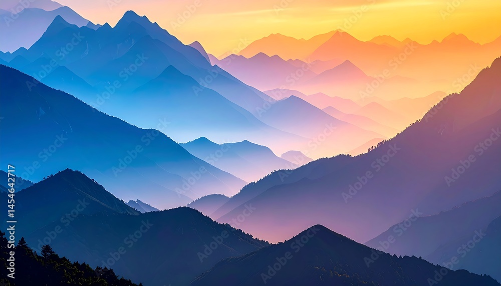 Fototapeta premium Sunrise Over Layered Mountains: A Scenic Vista
