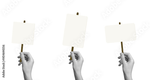 Hand holding a blank protest sign, mockup set with clean, empty space for message. Perfect for