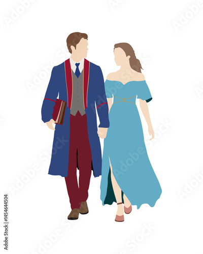 Flat vector people and illustration, couple with casual medieval outfit