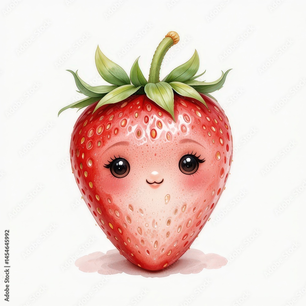 Obraz premium Cute Cartoon Strawberry Character With a Cheerful Face and Vibrant Colors