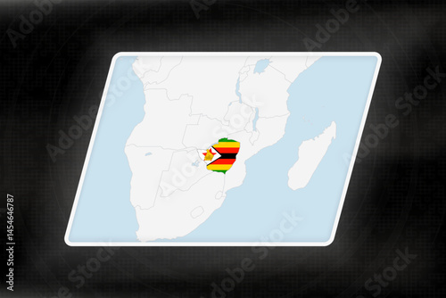 Zimbabwe Highlighted in Flag Colors on Geographic Map.
