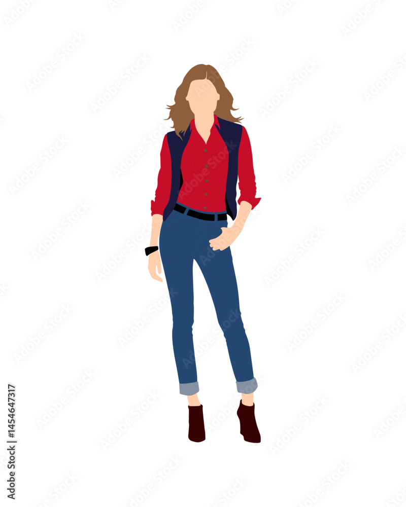 Flat vector people and illustration, woman with casual outfit