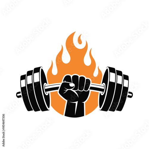 Strong Fist with Dumbbell and Flame Icon Vector Illustration