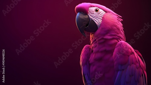Intricately Detailed Portrait of Vibrant Pink Macaw Parrot on a Dark Burgundy Backdrop, Ideal for Celebrating Diverse Animal Festivities and Conservation Events
