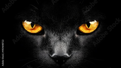 Hyper-Realistic Portrait of a Sleek Black Cat with Mesmerizing Yellow Eyes and Dramatic Shadows in High-Resolution Studio Lighting