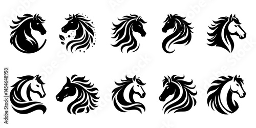 Stylized Horse Head Vector Silhouettes in Tribal Art Style