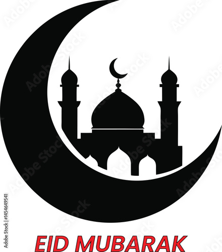 Islamic mosque crescent moon icons, ramadan kareem symbols, muslim religious design, eid mubarak decoration design.