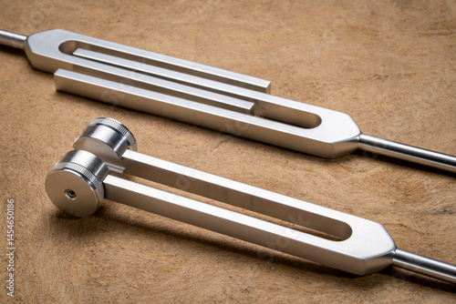 metal tuning forks used for tuning musical instruments, sound therapy, chakra healing or relaxation