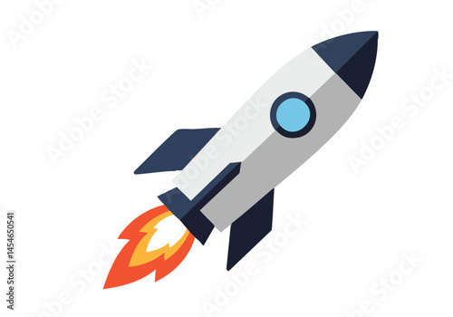 A dynamic rocket illustration bursts forward, symbolizing rapid growth and innovation. Bold colors and a modern design make it ideal for business and technology visuals.