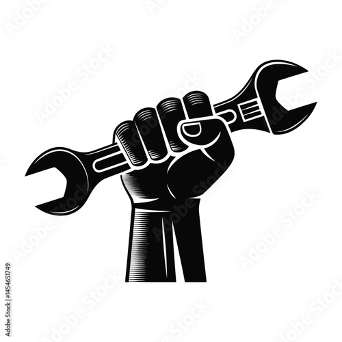 Empowered Hand Holding a Wrench Vector Icon Illustration