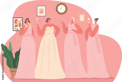 Bride with bridesmaids wedding preparation