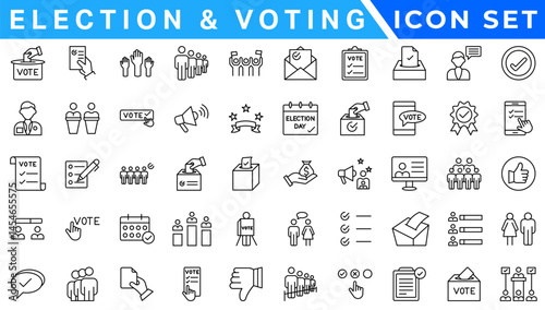 Election and voting Editable Stroke icon set. Containing democracy, vote, government, voting, campaign, political, ballot, candidate and president icons.