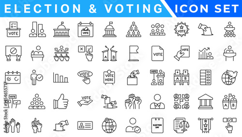 Election and voting Editable Stroke icon set. Containing democracy, vote, government, voting, campaign, political, ballot, candidate and president icons.