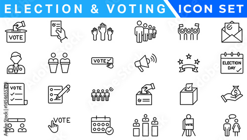 Election and voting Editable Stroke icon set. Containing democracy, vote, government, voting, campaign, political, ballot, candidate and president icons.
