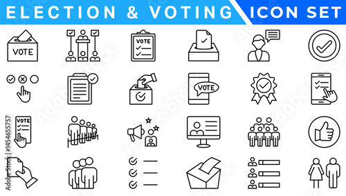 Election and voting Editable Stroke icon set. Containing democracy, vote, government, voting, campaign, political, ballot, candidate and president icons.