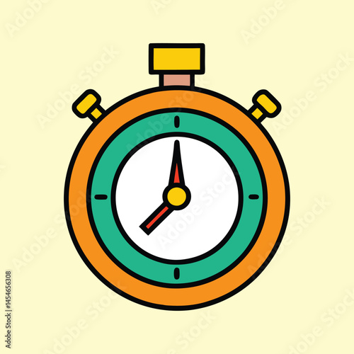 Bright colored cartoon stopwatch design with orange, green, yellow and red accents vector