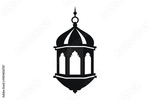 Islamic lantern light silhouette on white background