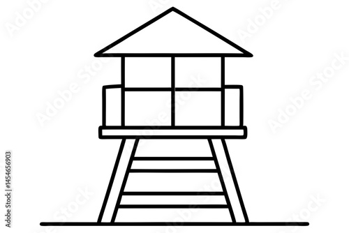 Minimal Line Art of Lifeguard Tower – Coastal Beach Safety Illustration

