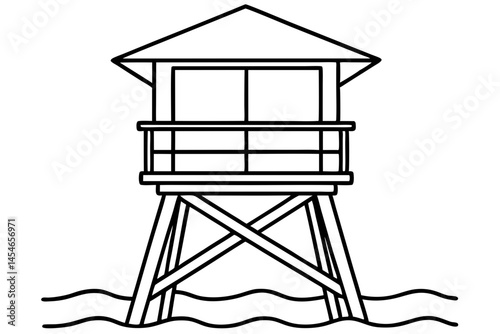 Minimal Line Art of Lifeguard Tower – Coastal Beach Safety Illustration

