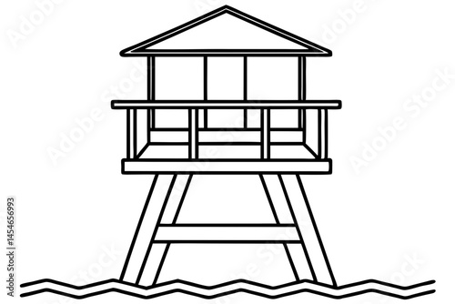 Minimal Line Art of Lifeguard Tower – Coastal Beach Safety Illustration

