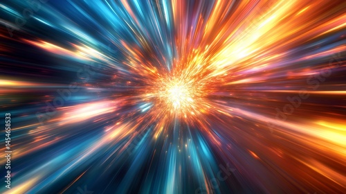 A vibrant, abstract illustration of a colorful, dynamic, cosmic explosion.