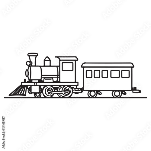 Classic Old Locomotive Sketch Isolated on White Background