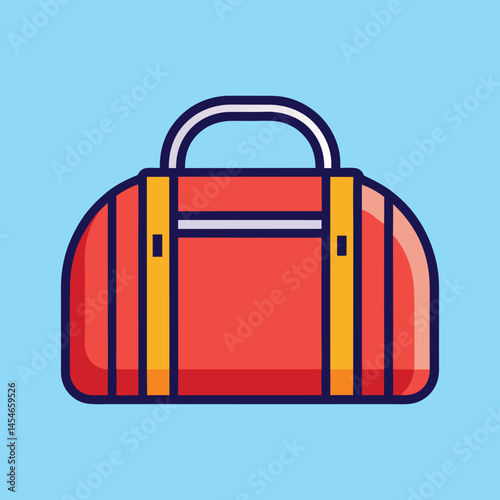 Stylized Red Duffel Bag Design on a Light Blue Background