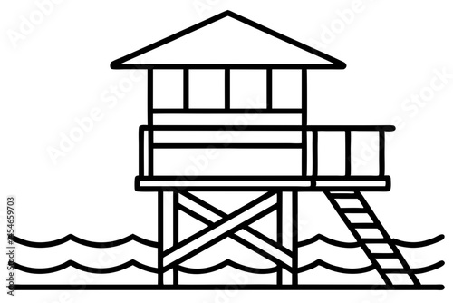 Minimal Line Art of Lifeguard Tower – Coastal Beach Safety Illustration

