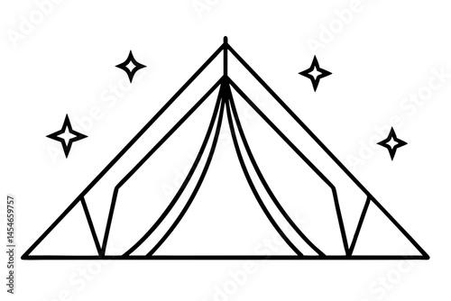 Minimalist Tent Line Art with Stars – Camping Under Night Sky Illustration

