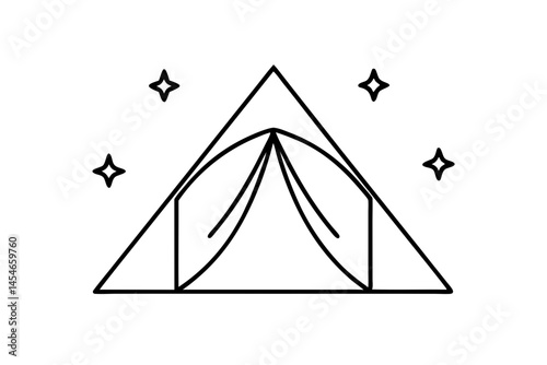 Minimalist Tent Line Art with Stars – Camping Under Night Sky Illustration

