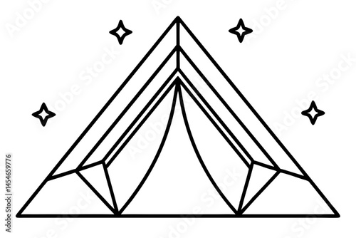 Minimalist Tent Line Art with Stars – Camping Under Night Sky Illustration

