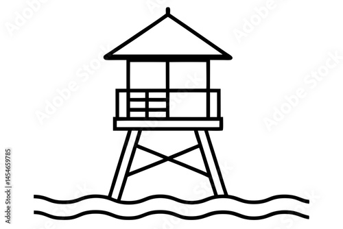 Minimal Line Art of Lifeguard Tower – Coastal Beach Safety Illustration

