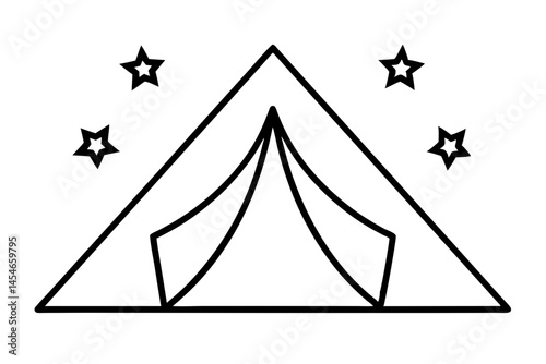 Minimalist Tent Line Art with Stars – Camping Under Night Sky Illustration

