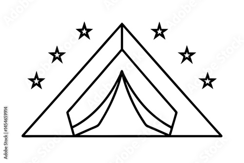 Minimalist Tent Line Art with Stars – Camping Under Night Sky Illustration

