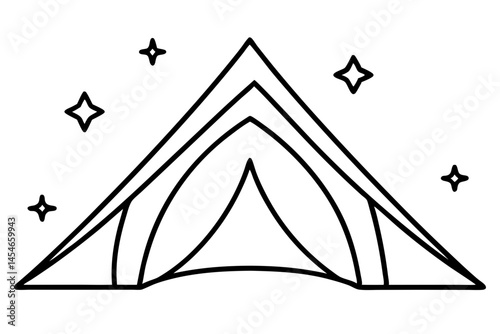 Minimalist Tent Line Art with Stars – Camping Under Night Sky Illustration

