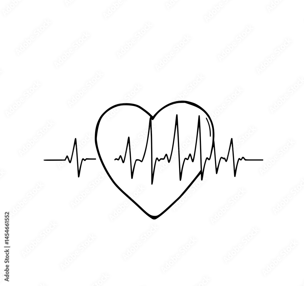 Heartbeat Diagram: A graphic representation of a heart's vitality, rendered in an artistic line drawing, highlighting the vital rhythm of life and health. Heartbeat Diagram: A graphic representation of a heart's vitality, rendered in an artistic line drawing, highlighting the vital rhythm of life and health.
