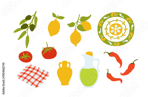 Set italian food. Italian summer vacation.
