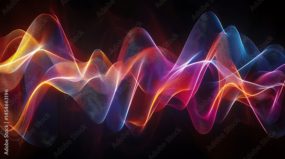 Fototapeta premium Abstract design of colorful, flowing lines against a dark background.