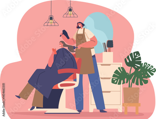 Woman in hairdressing salon vector illustration