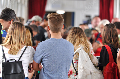group of people in a hall