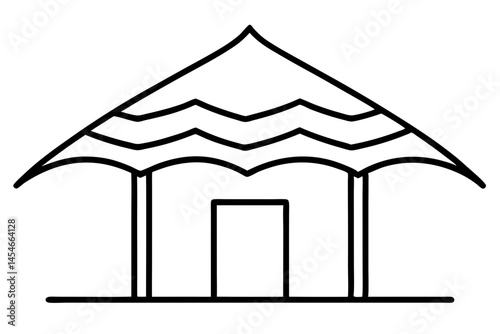 Minimalist Black Line Art of a Beach Hut – Clean Vector for Coastal and Summer Designs

