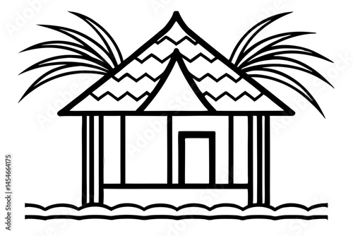 Minimalist Black Line Art of a Beach Hut – Clean Vector for Coastal and Summer Designs

