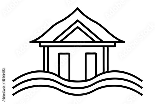Minimalist Black Line Art of a Beach Hut – Clean Vector for Coastal and Summer Designs

