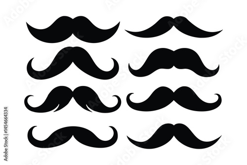 set of 6 mustaches silhouette vector illustration on white background