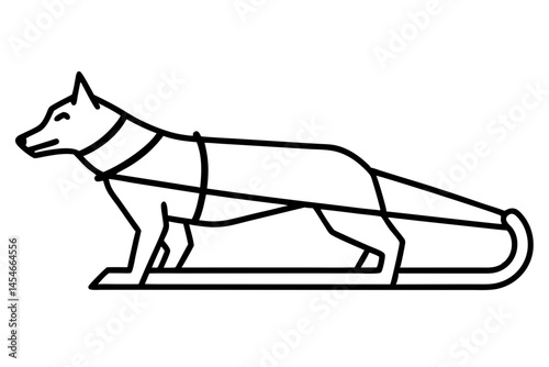 Minimalist Black Line Art of Dog Sled – Sleek Vector Illustration for Winter and Arctic Themes


