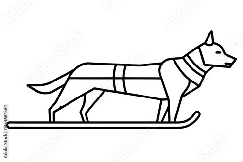 Minimalist Black Line Art of Dog Sled – Sleek Vector Illustration for Winter and Arctic Themes

