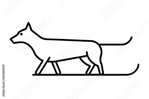Minimalist Black Line Art of Dog Sled – Sleek Vector Illustration for Winter and Arctic Themes

