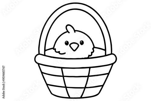 Minimalist Line Art of Chick Peeking from Basket – Cute Easter SVG Illustration

